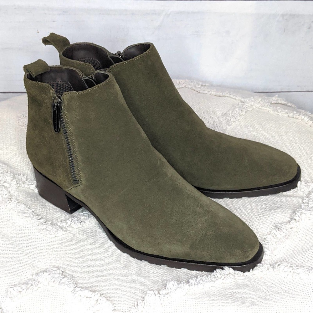 Aquatalia Fantina Weatherproof Suede Bootie Herb Green Women's Size 9 1/2